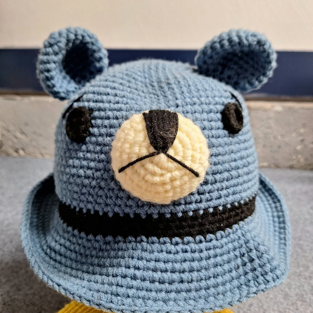 Hand Crocheted Bear & Minion Bucket Hats, Large, NWOT